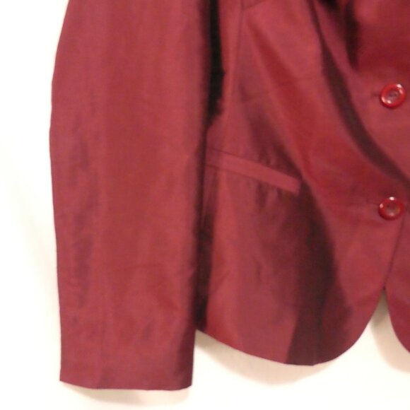 Women's Shiny Formal Burgundy Blazer - Suit Jacket | Faux Pockets | medium - Picture 6 of 14